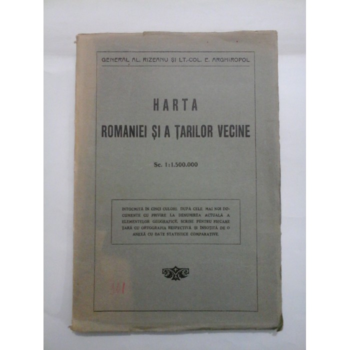 HARTA ROMANIEI SI A TARILOR VECINE - Rizeanu ,Arghiropol - 1935